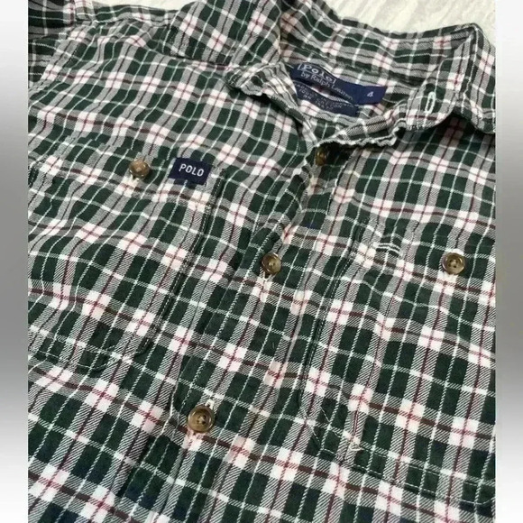 Ralph Lauren Boys 4 Kid GREEN RED Plaid LS Button Down Shirt 100% Cotton POLO - Picture 7 of 11